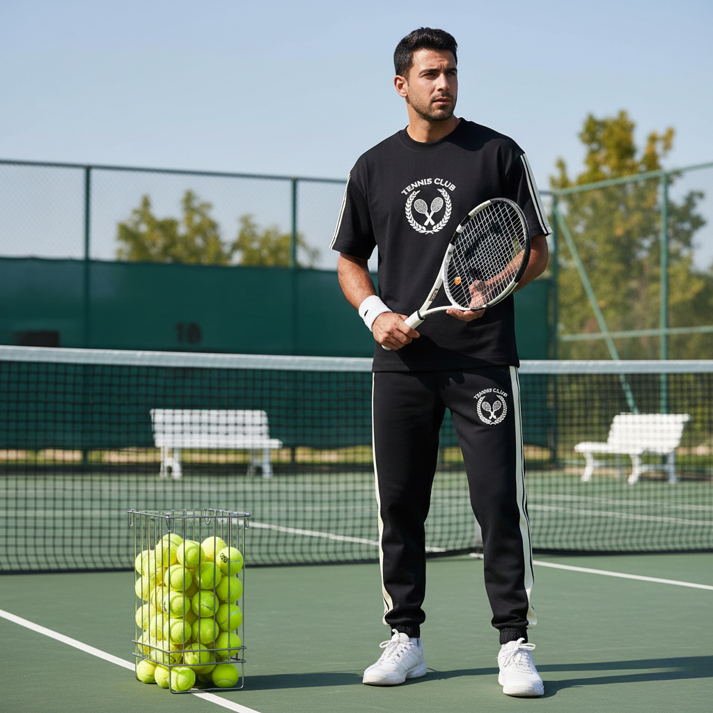 ست تیشرت و شلوار مردانه بنگال کش مدل Atrin-مشکی