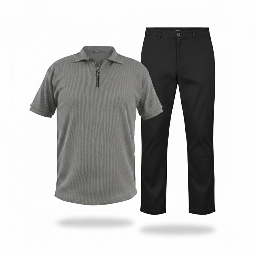 پکیج ست مردانه تیشرت نیم زیپ و شلوار مدل Omid