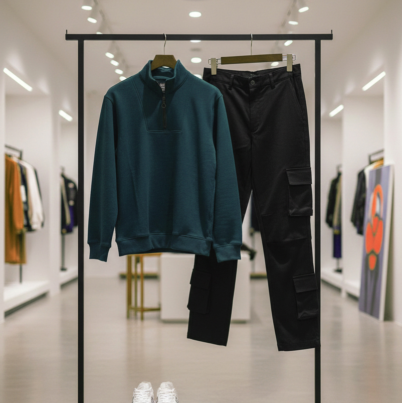 پکیج مردانه دورس نیم زیپ و شلوار بنگال مدل Nakisa